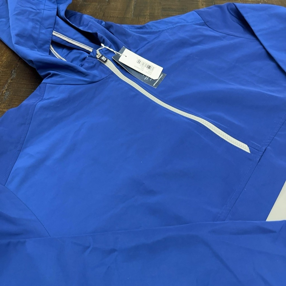 Cutter & Buck Jacket Mens 2XL Blue White Hooded 1/4 Zip Packable Windbreaker